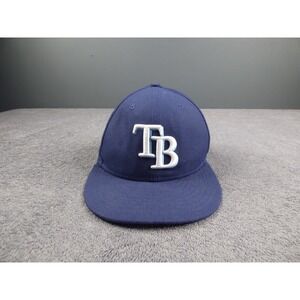 New Era 59FIFTY Tampa Bay Rays Fitted Hat Mens 6 7/8 Navy Blue MLB On Field Cap